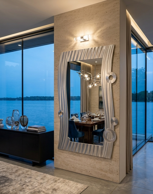 48" L'Éclat de la Côte Meridian Wave Mirror- Masterpiece in Sculpted Aluminum