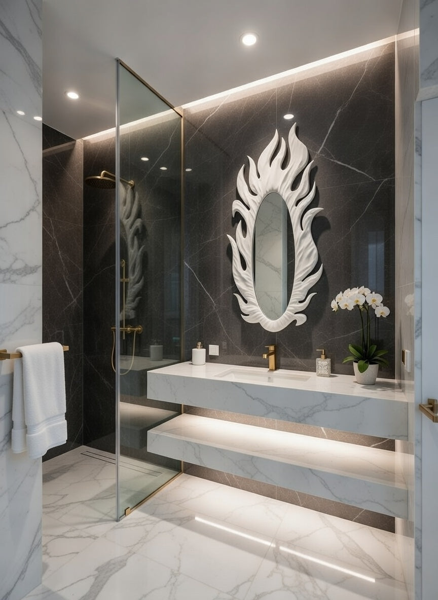 47.5 " The Phoenix Flame Mirror- Masterpiece in Sculpted Aluminum
