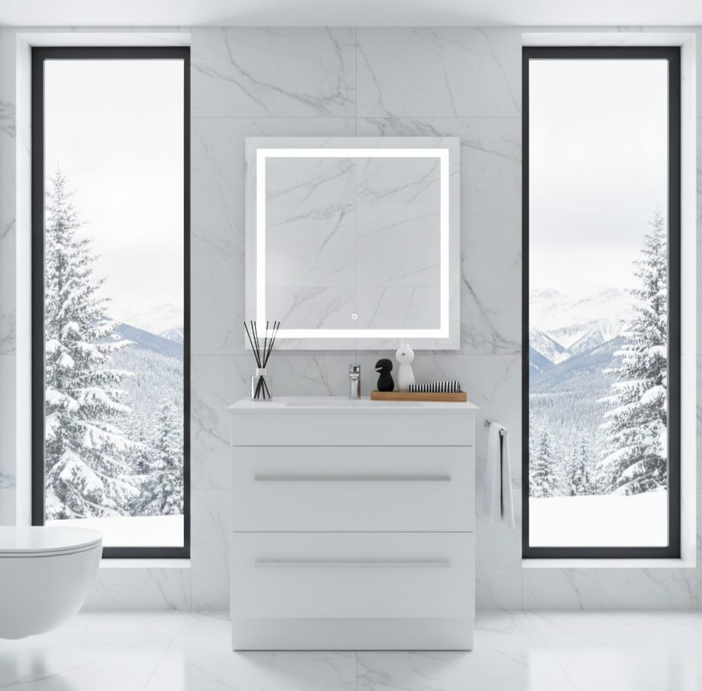 36'' The Aurora High-Gloss Lacquered Vanity with countertop and an integrated sink