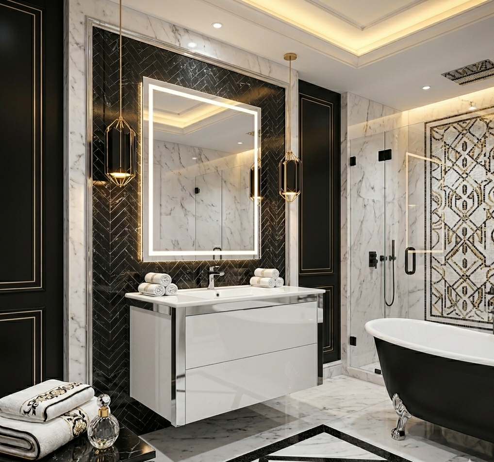 24'' Ancona modern white  lacquered high gloss  with silver accents floating vanity