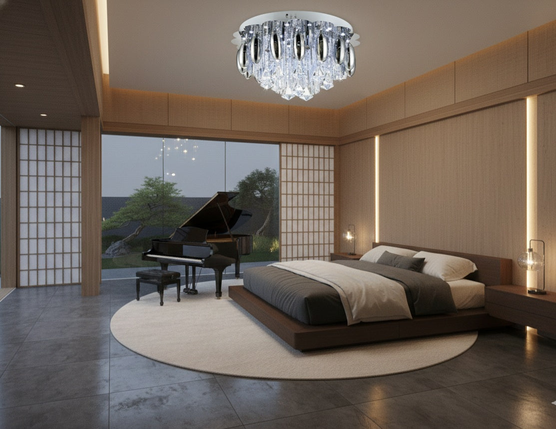 Aura chromed metal and crystal chandelier