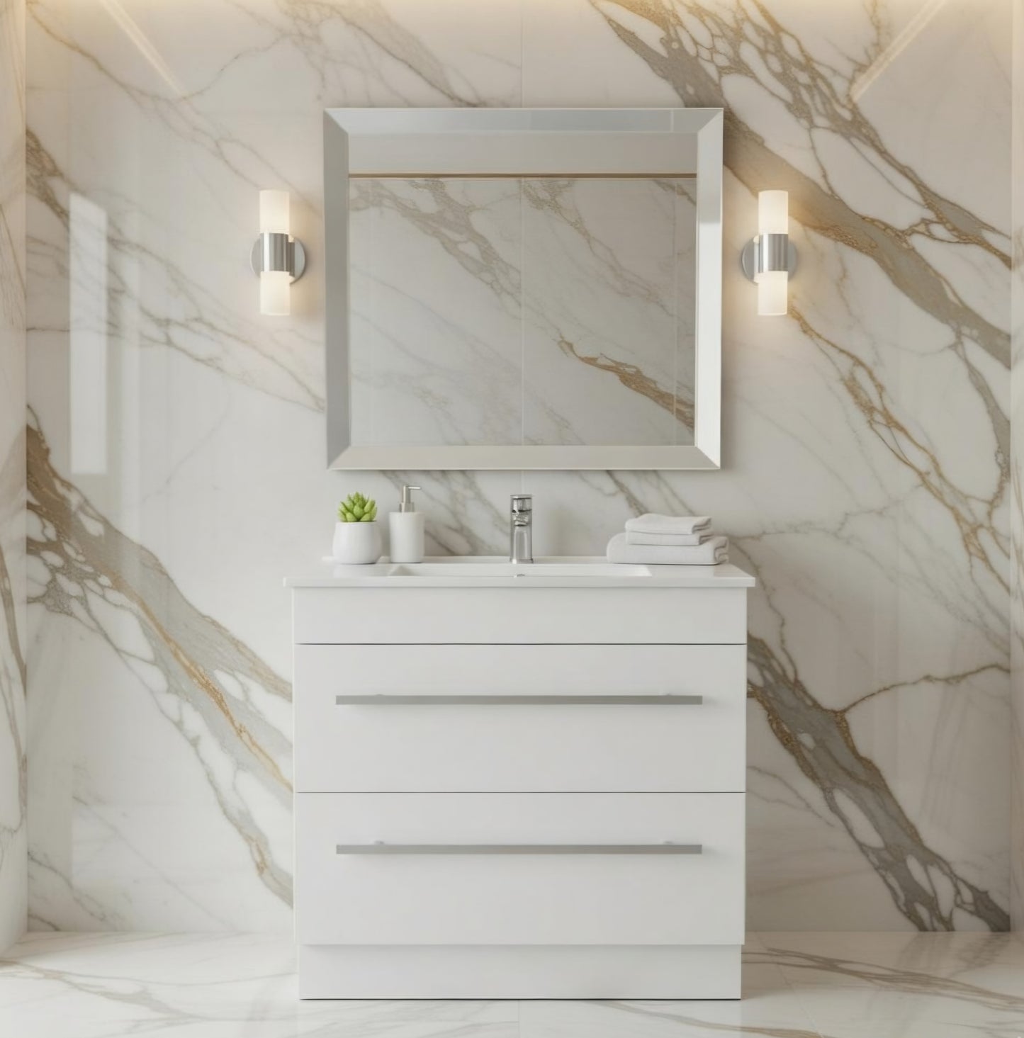 36'' The Aurora High-Gloss Lacquered Vanity with countertop and an integrated sink
