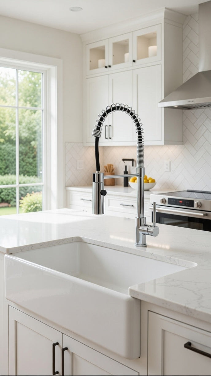 The Monaco Spring Pull-Down Kitchen Faucet – Modern Precision in Polished Chrome