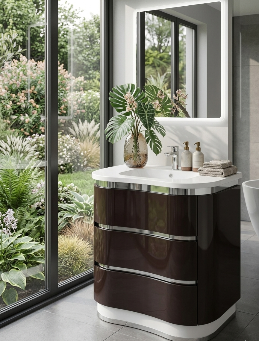39'' Le Virage Elegant laquered The Dark Espresso Curved Vanity with  top