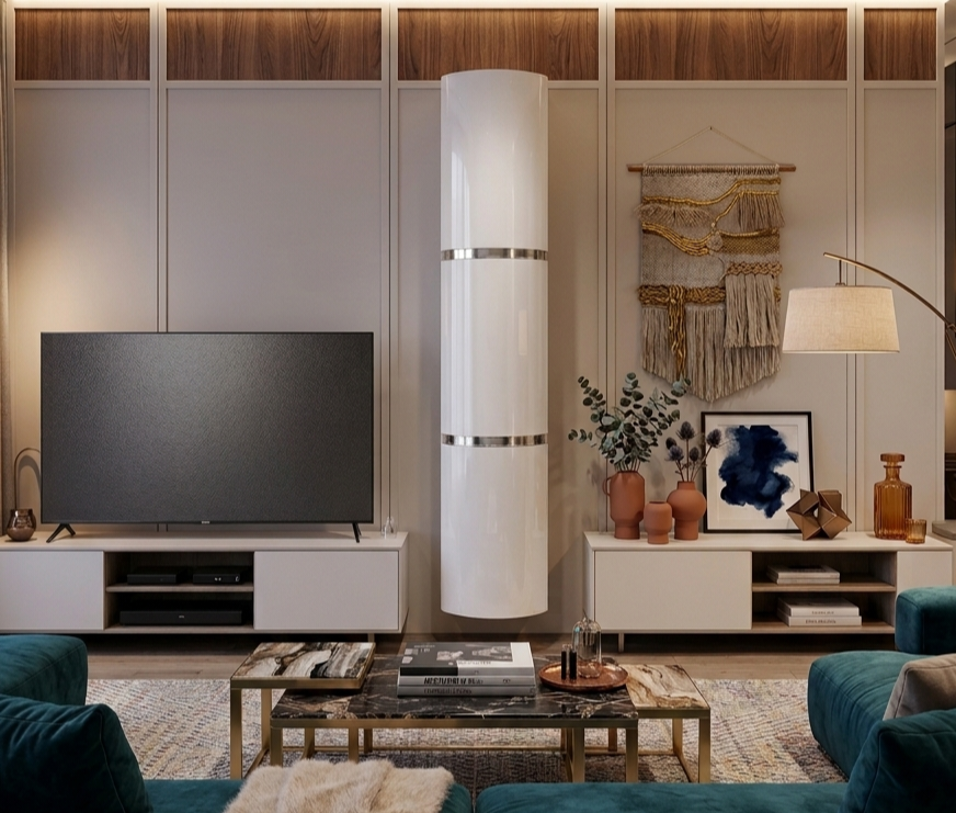 60'' Wall cabinet in  white lacquered high gloss finish with silver accents