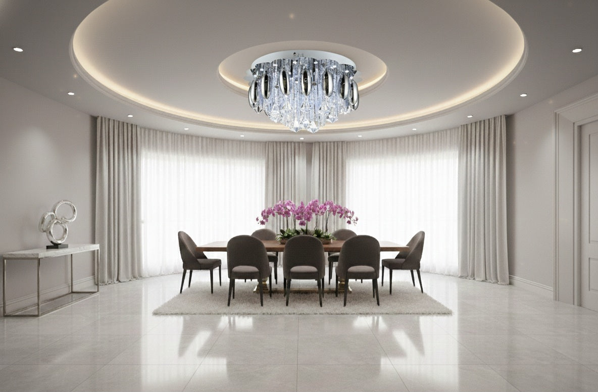 Aura chromed metal and crystal chandelier