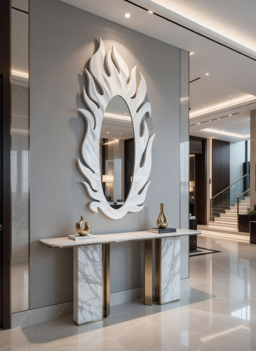 47.5 " The Phoenix Flame Mirror- Masterpiece in Sculpted Aluminum