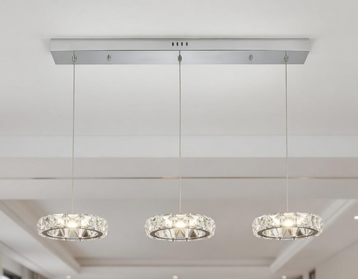 Lumière Éclatante — Modern Crystal Trio LED Pendant