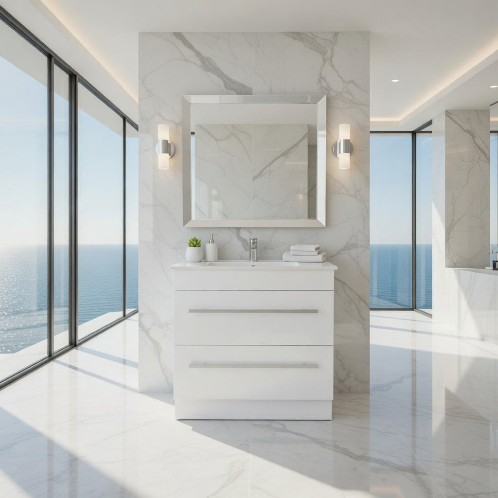 36'' The Aurora High-Gloss Lacquered Vanity with countertop and an integrated sink