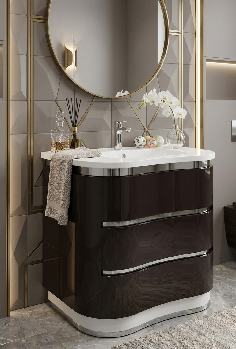 39'' Le Virage Elegant laquered The Dark Espresso Curved Vanity with  top