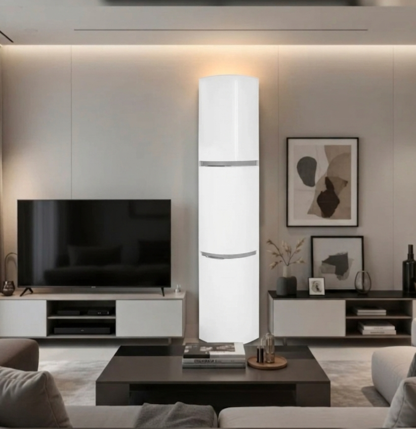 60'' Wall cabinet in  white lacquered high gloss finish with silver accents