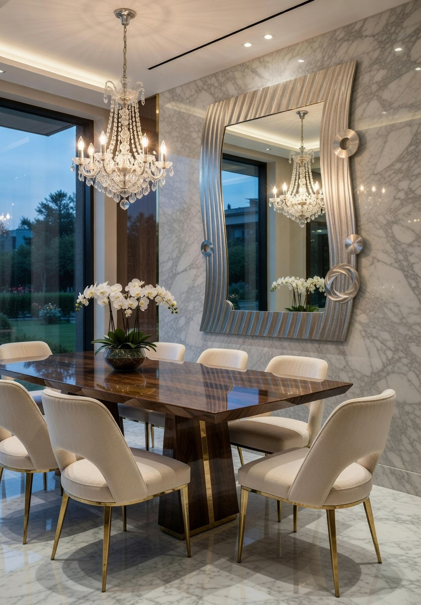 48" L'Éclat de la Côte Meridian Wave Mirror- Masterpiece in Sculpted Aluminum