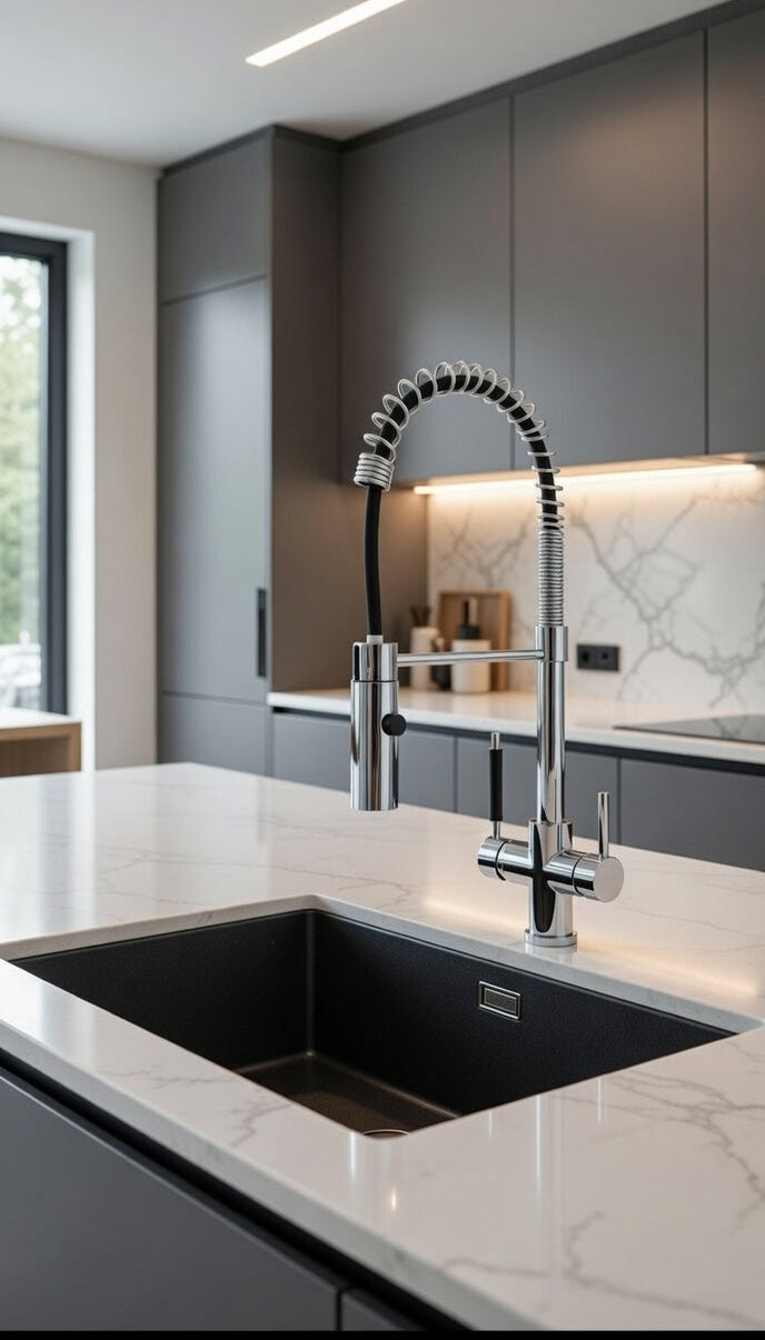 The Monaco Spring Pull-Down Kitchen Faucet – Modern Precision in Polished Chrome