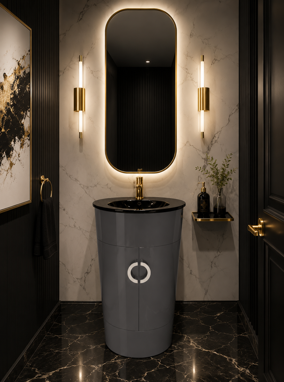 21'' Monaco Noir™ – European Luxury High-Gloss Pedestal Vanity