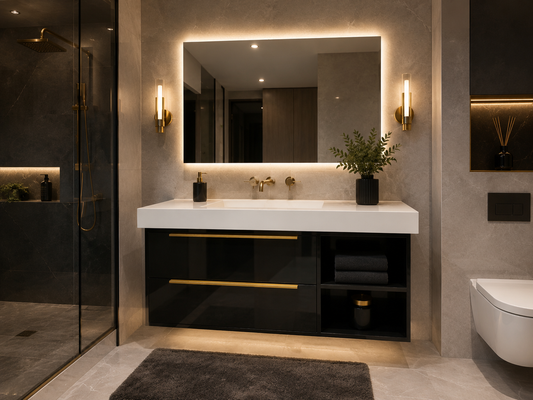 39" Onyx Luxe Modern Floating Vanity - High-Gloss Black lacquer finish