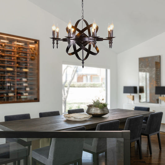 6 Lights Black Wrought Iron Spherical Chandelier Pendant