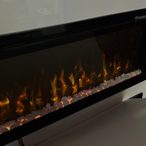72" Pebbles Electric Fireplace - panoramic full view