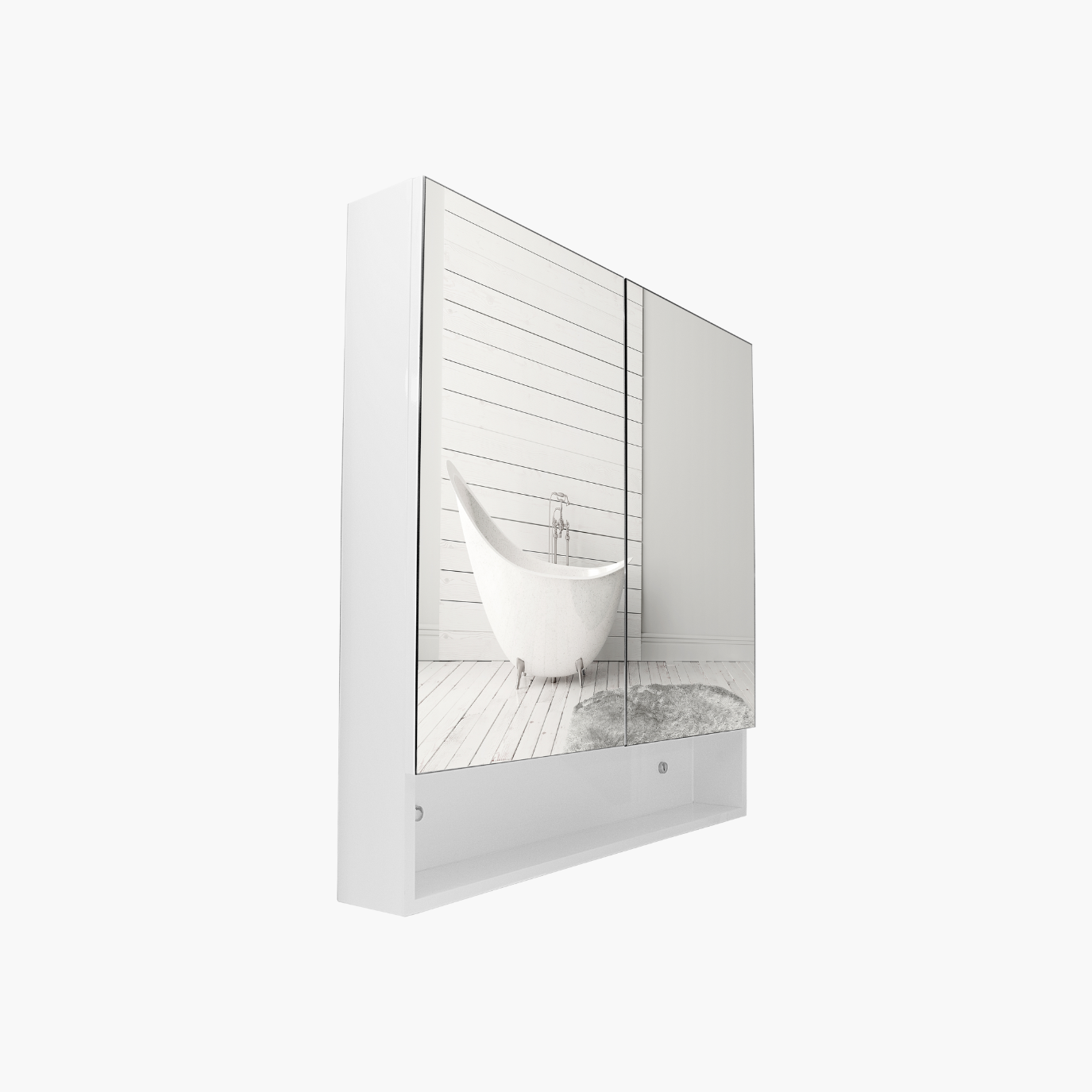 34'' Béarn white bathroom wall cabinet with 2 mirror doors