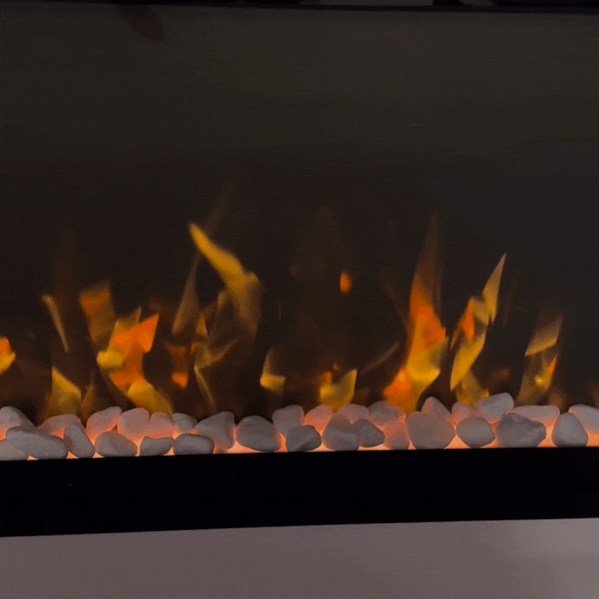 60" Pebbles Electric Fireplace - panoramic full view